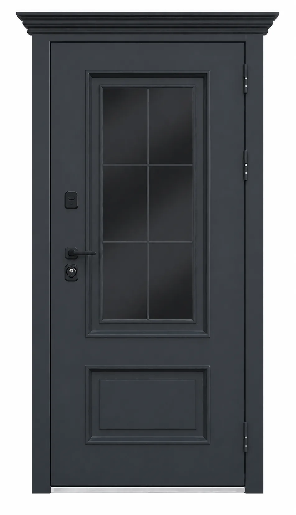 Стальная дверь Терморазрыв «Тихая зима с окном и английской решеткой» антрацит